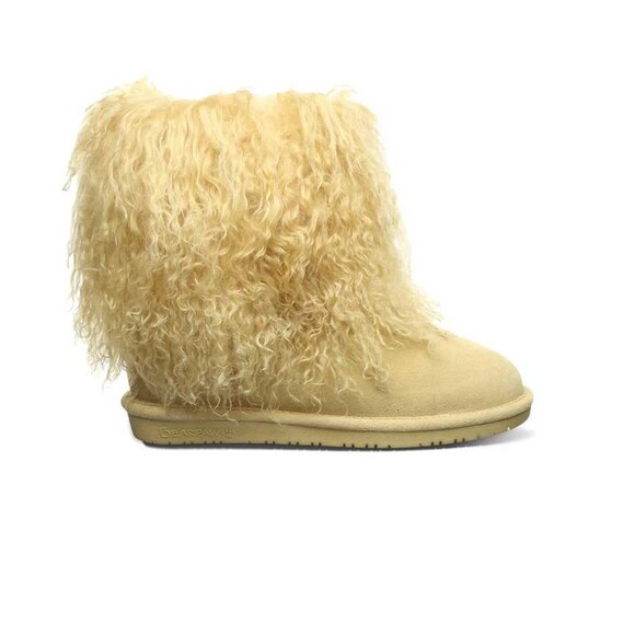 New Bearpaw Boo Boots Leather Suede Long Fur Sheepskin Women's Yellow SZ 10 NEW - Picture 12 of 13